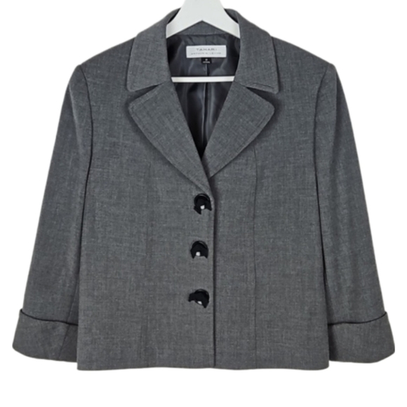 Tahari Blazer Bow Button Gray Size 12 - Picture 1 of 7